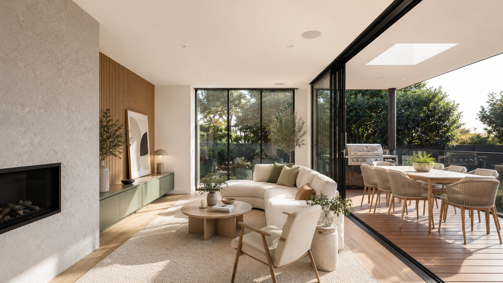 Detalle de interiorismo con materiales neutros